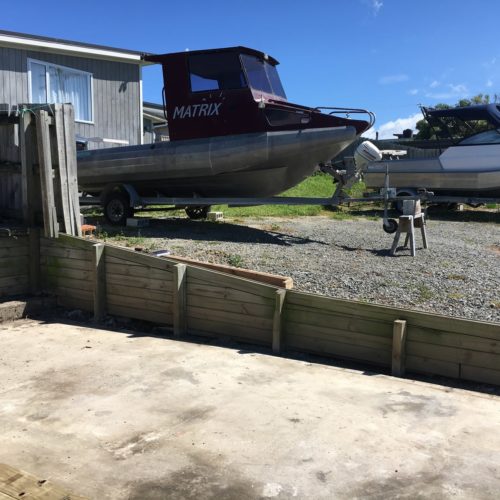 Retaining wall complete as part of boat shed and garage build Akaroa, Banks Peninsula