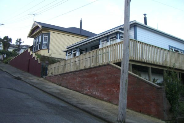 New deck and railing on steep hill. Built by Code Construction builders in Lyttelton