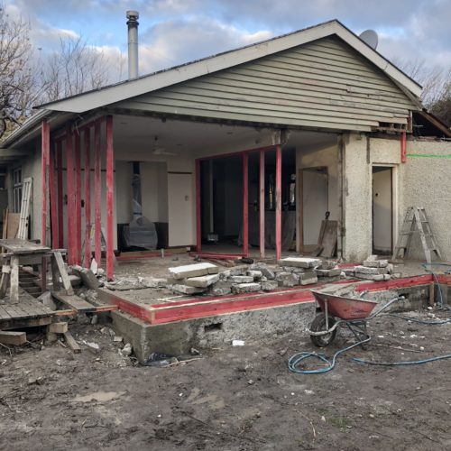 Extension and alteration underway by Code Construction builders. Includes living room extension and new bathroom and laundry, North Canterbury