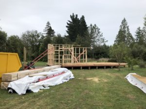 Car port foundation down and framing underway for Granny Flat, tiny house in Christchurch by Code Construction builders