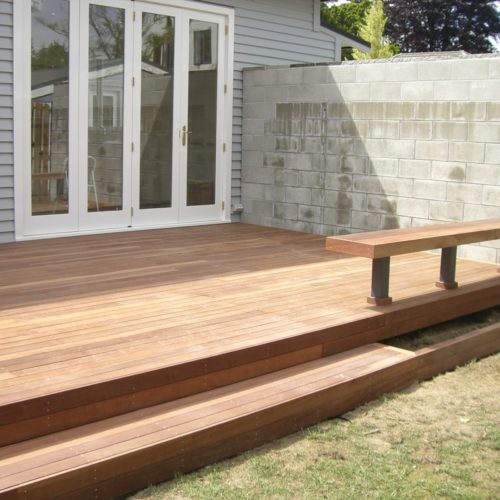 New jarrah deck designed and built by Code Construction with bespoke seating