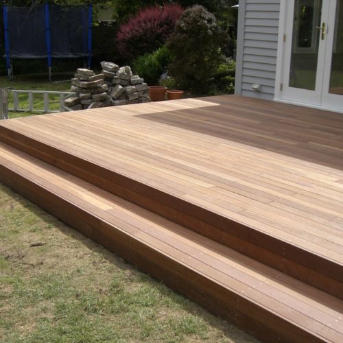 New Jarrah hardwood deck designed and built by Code Construction. Included demolition and removal of old deck