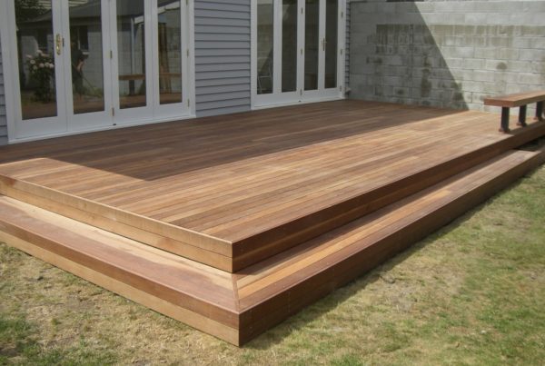 New Jarrah deck designed and built onto existing house by Code Construction in Fendalton, Christchurch