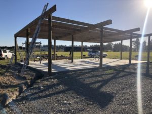 New shed foundation down and roof underway for large 3 bay shed in Loburn