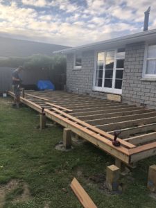Framing underway for new deck in Christchurch. Designed and built by Code Construction