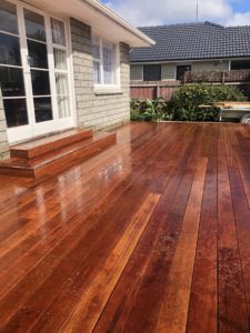 New redwood deck designed and built by Code Construction Christchurch