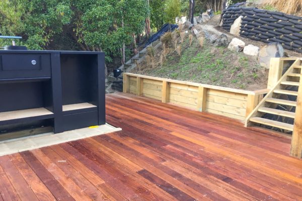 Photo of new hardwood deck built by Code Construction Rangiora