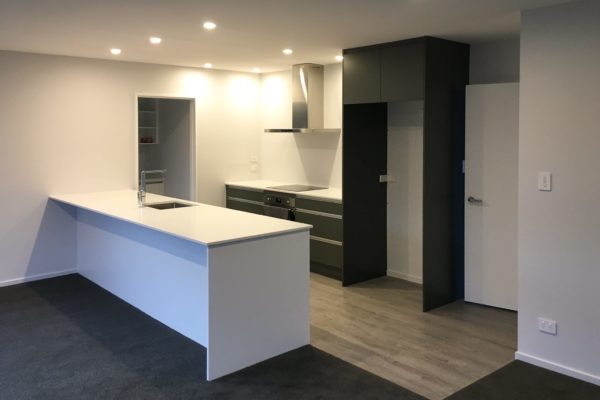 Photo of completed kitchen in new build in Rangiora. Complete with butlers pantry