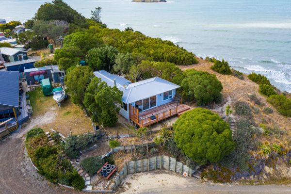 Drone photo of new renovation in Nelson. Re clad and painted exterior as well as new joinery and deck