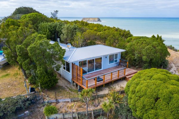 Drone photo of renovation project in Nelson Bays which included new double glazed windows, new insulation to floors, walls and ceiling, new deck and hand rail