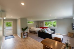 Completed bedroom renovation project by Code Construction featuring new flooring, carpet, painting and decorating. Fernside, Rangiora