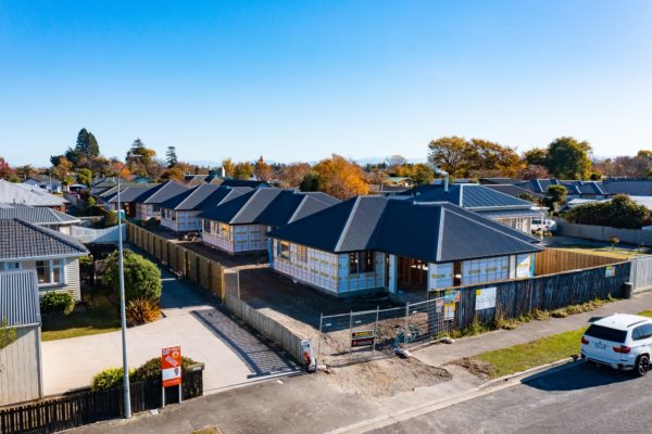 Four new homes under construction by Code Construction in North Canterbury